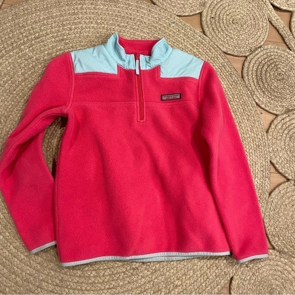 Vineyard Vines 1/4 Zip Fleece Pullover Girls M 10/12 Pink Teal